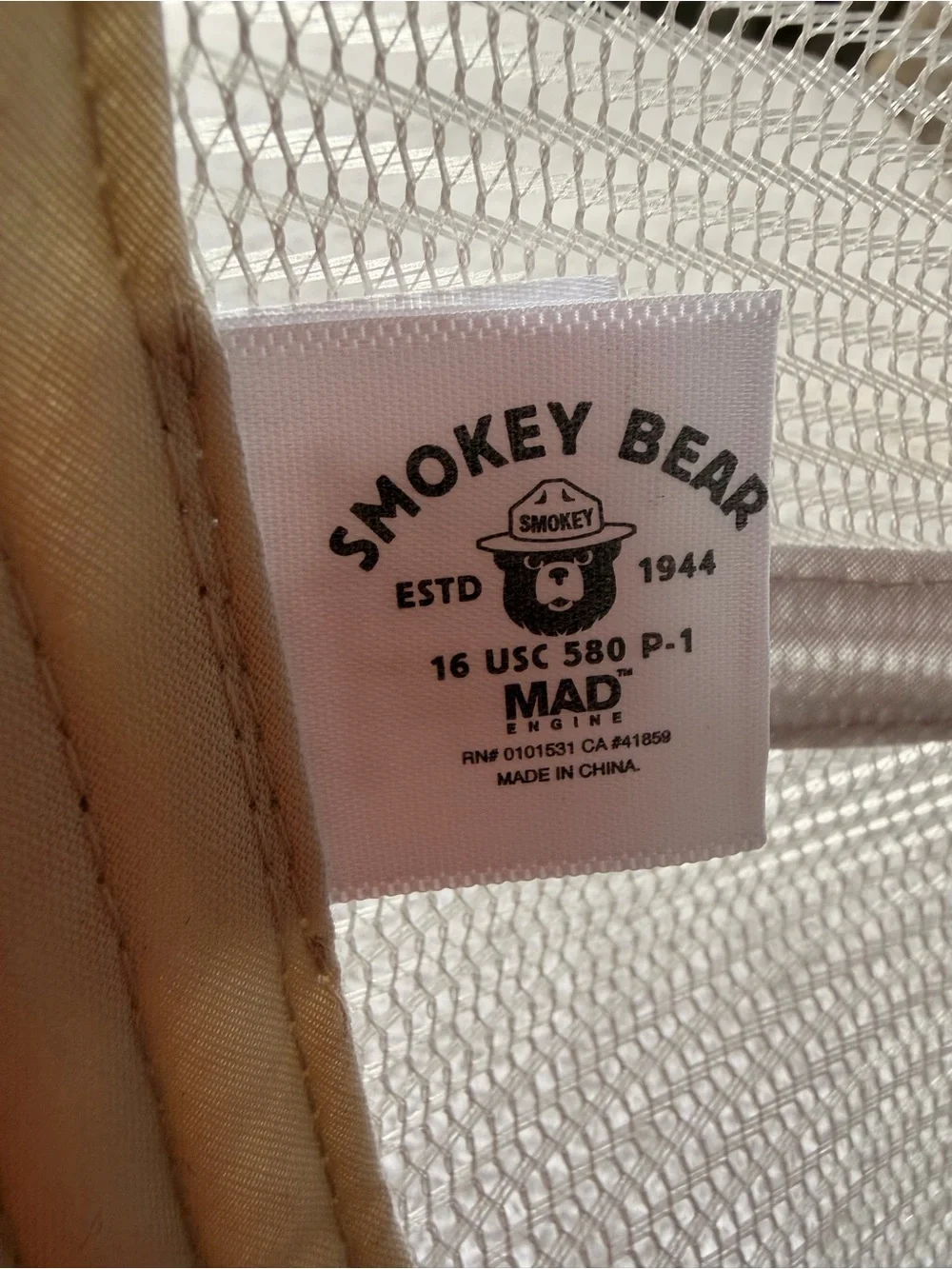Smokey Bear Official Trucker Hat Tan Mesh Snapback NWT